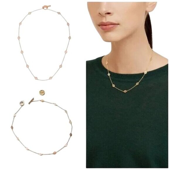 Tory Burch Miller Medallion Station Gold Logo Necklace - Picture 1 of 5